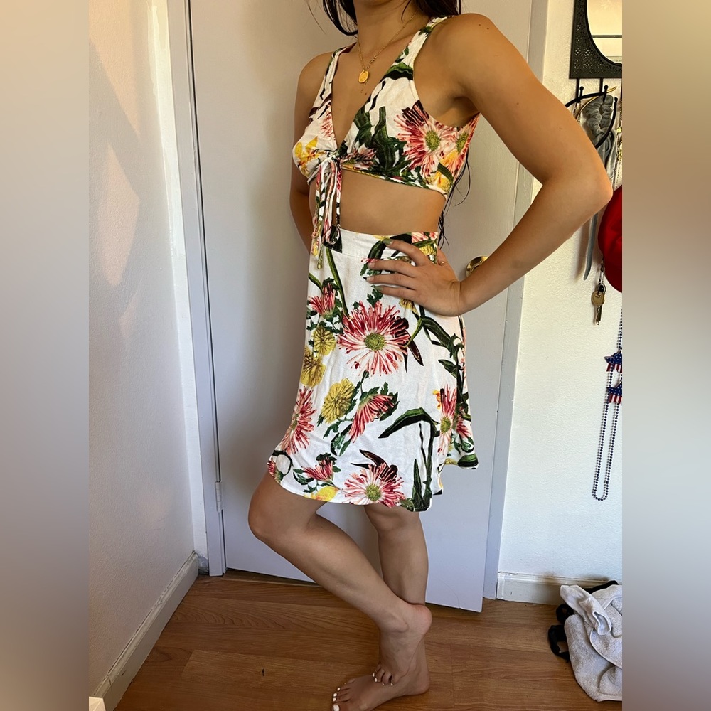 Flying Tomato 2 piece floral print skirt and halter top set